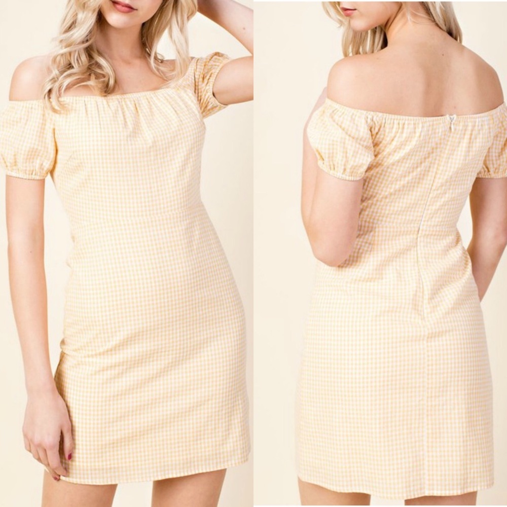 Wild Honey Yellow Gingham Off the Shoulder Dress - Picture 1 of 8